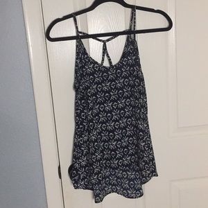 Navy and White Pattern Tank with Back Detail